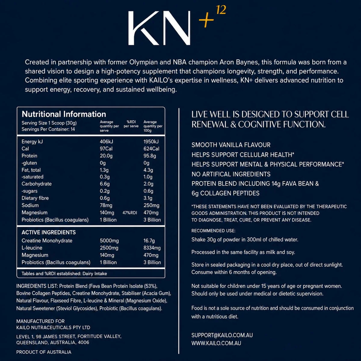KN+12 Live Well | Daily Performance Superblend – Vanilla 900g