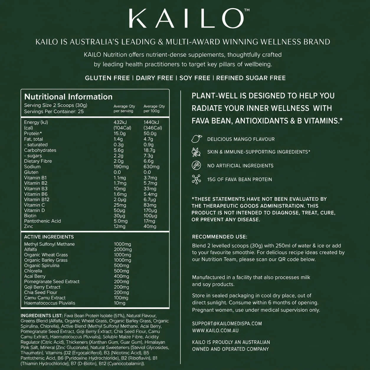 Plant Well (Plant Protein Super Greens) - Mango 750g