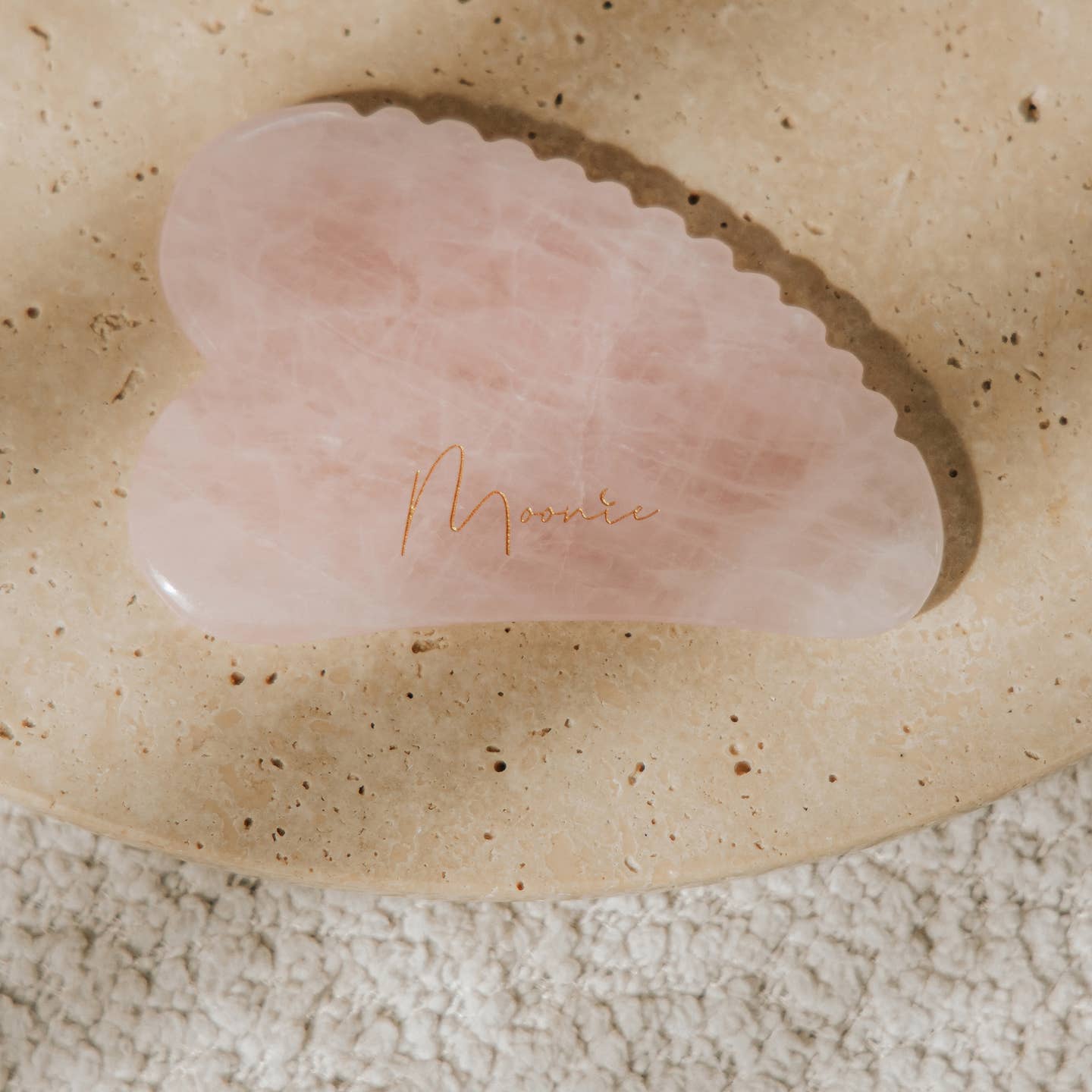 Moonie Rose Quartz facial Gua Sha tool